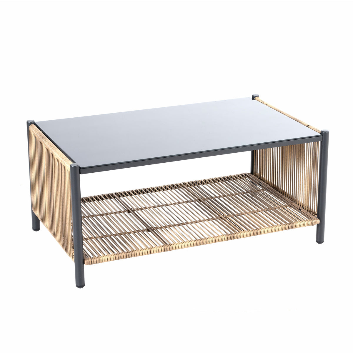 Outdoor PE Wicker 2-Seater Sofa Set with Glass Table, Grey Cushions – view 2