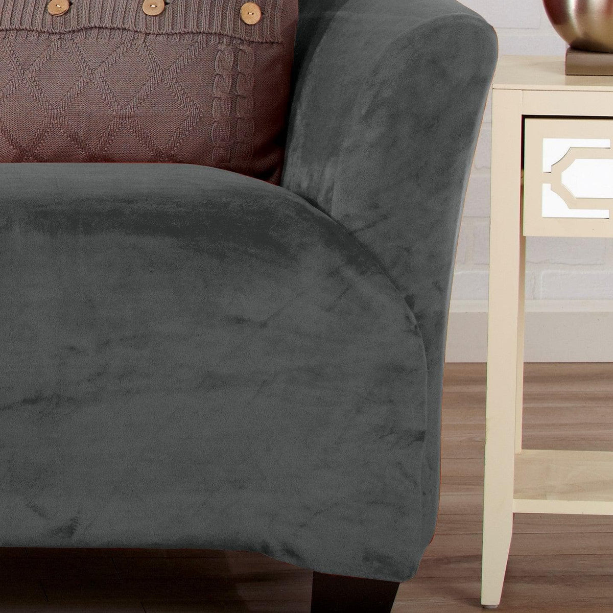 Velvet Stretch Slipcover – Gale Collection Form-Fit Sofa Cover – view 156