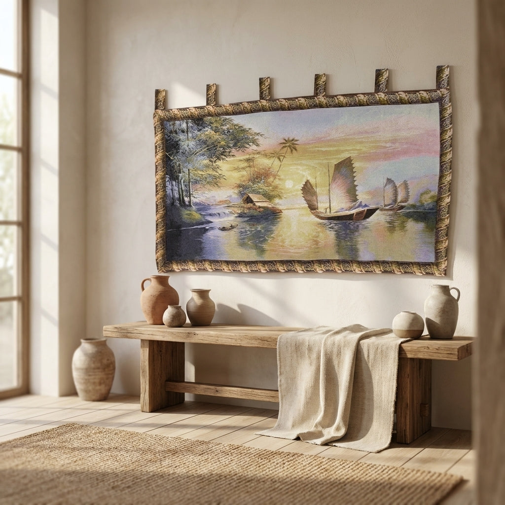 Tache 28 x 55 Exotic Ships on The Horizon Coastal Tapestry Wall Hanging (WH-DB15152)