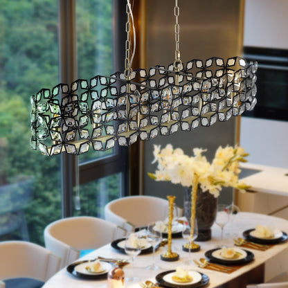 39" Contemporary K9 Crystal Linear Pendant Chandelier, Black and Gold – view 7