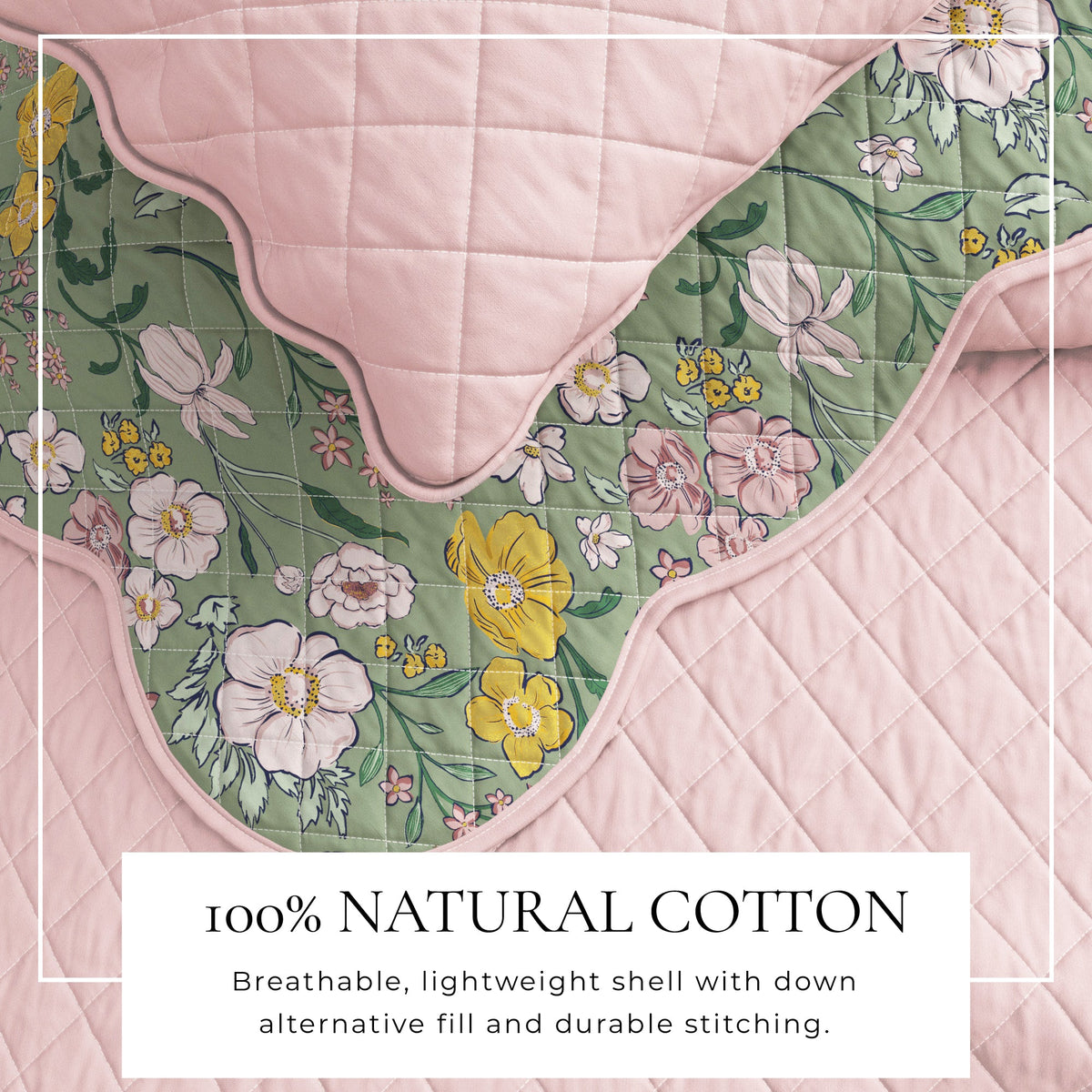 Scalloped Edge Floral Print Cotton Quilt Set – Gwen Collection – view 2