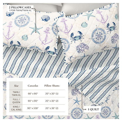 Azure Collection Navy Nautical Coastal Quilt Set – view 3