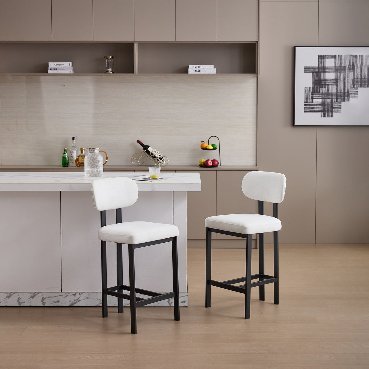 Modern Fabric Counter Height Stools with Metal Legs, Set of 2 – view 12