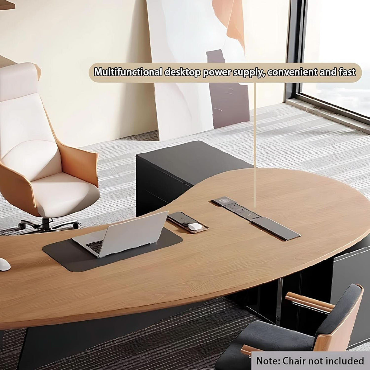 80-Inch L-Shaped Executive Desk with Storage Cabinets and Power Ports – view 6