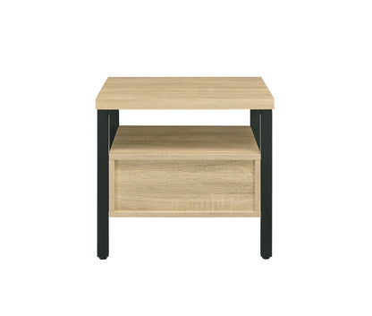 Modern Oak Finish Nightstand with Drawer, Open Shelf and Metal Legs – view 8
