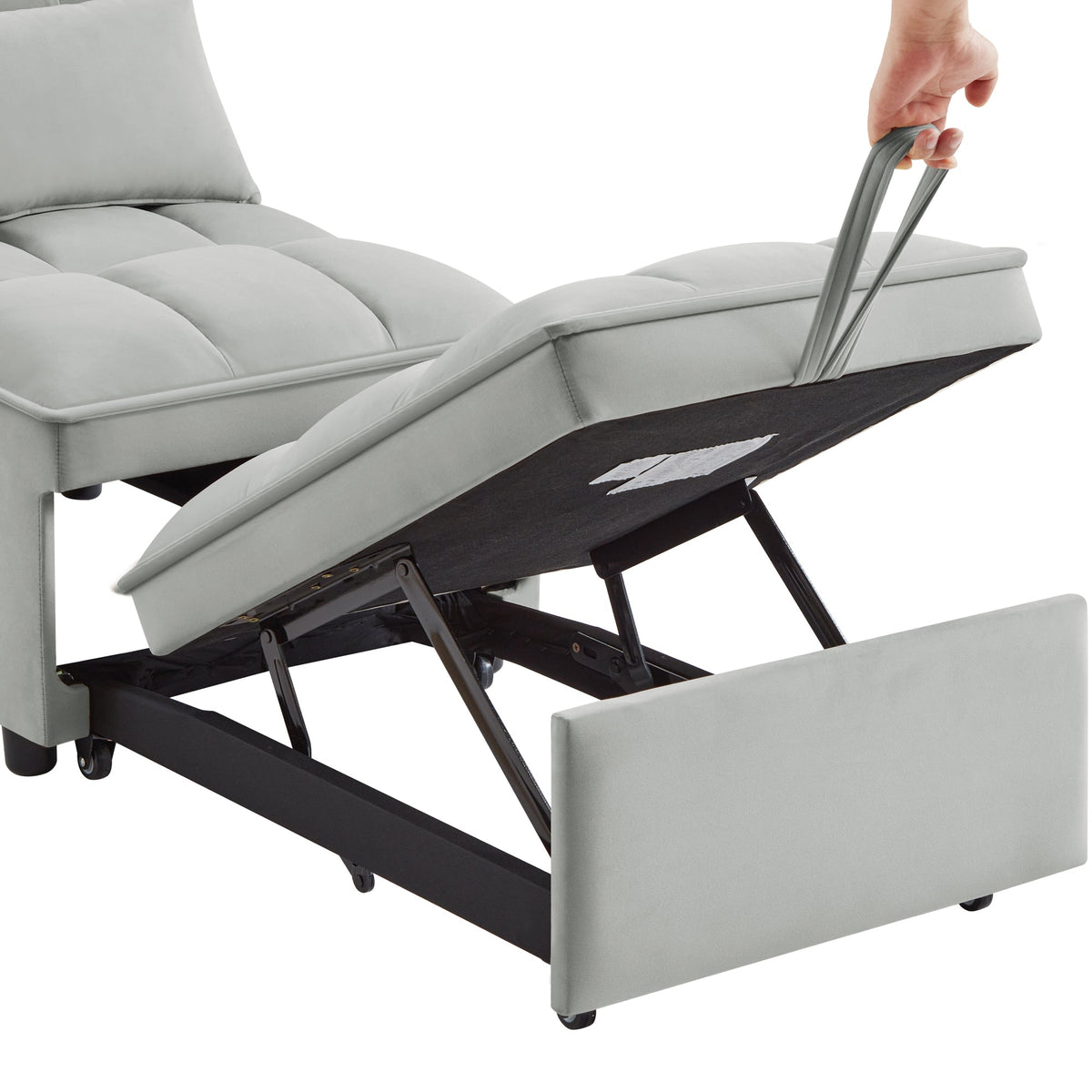 4-in-1 Convertible Gray Velvet Single Sofa Bed with Adjustable Backrest – view 6