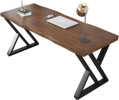 55.1-Inch Solid Wood Desk with Metal Legs, Rustic Aged Oak – view 6