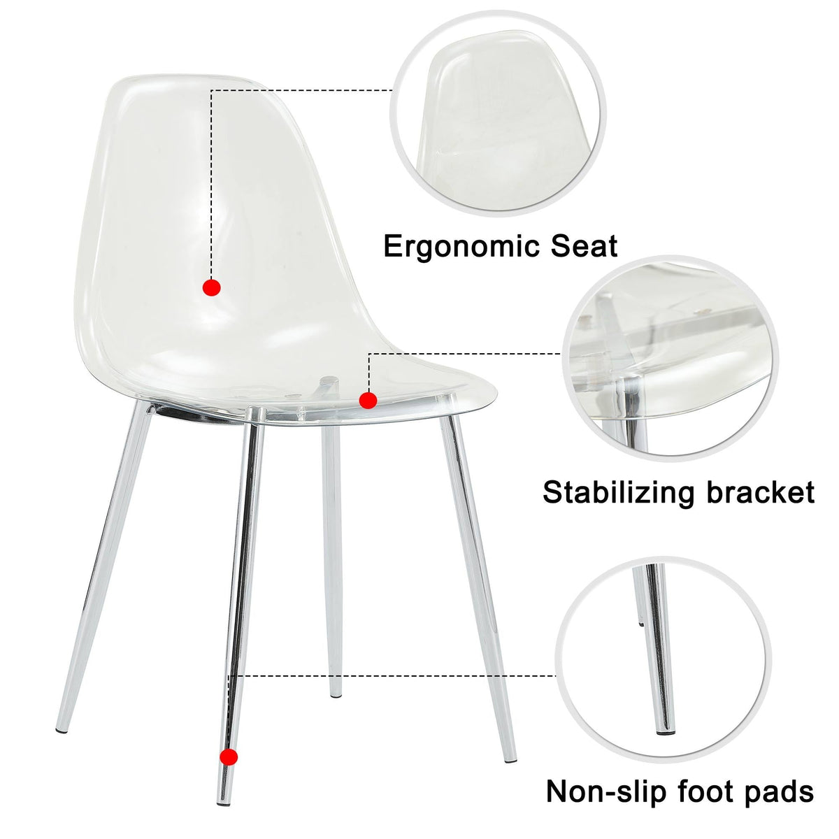 Modern Clear Transparent Dining Chairs with Silver Legs, Set of 6 – view 17