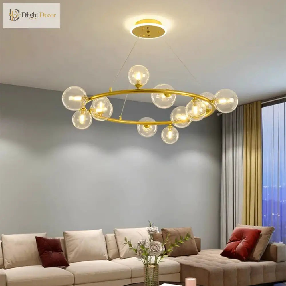 Modern LED Glass Globe Chandelier, 8 to 24 Heads, Black or Gold – view 4