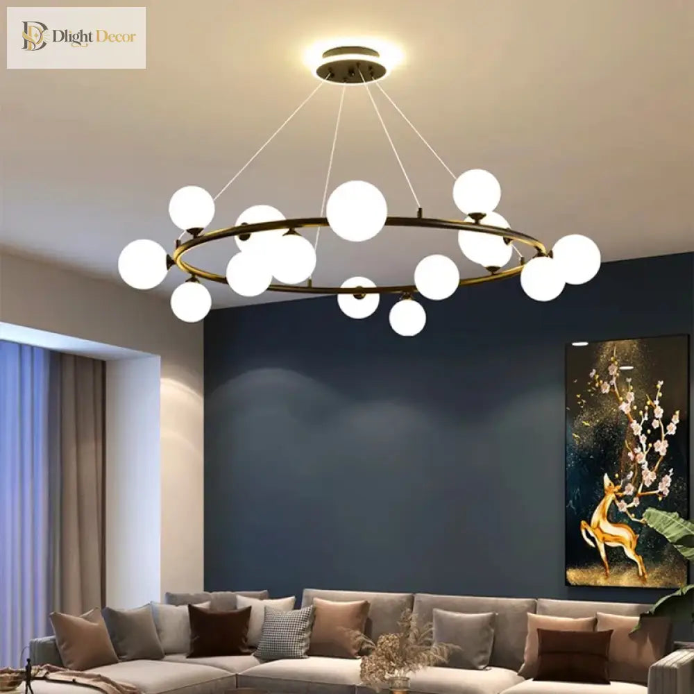 Modern LED Glass Globe Chandelier, 8 to 24 Heads, Black or Gold – view 3