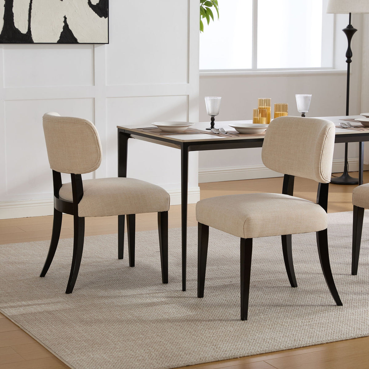 Farmhouse Cream Upholstered Kitchen Dining Chairs, Set of 2 – view 3