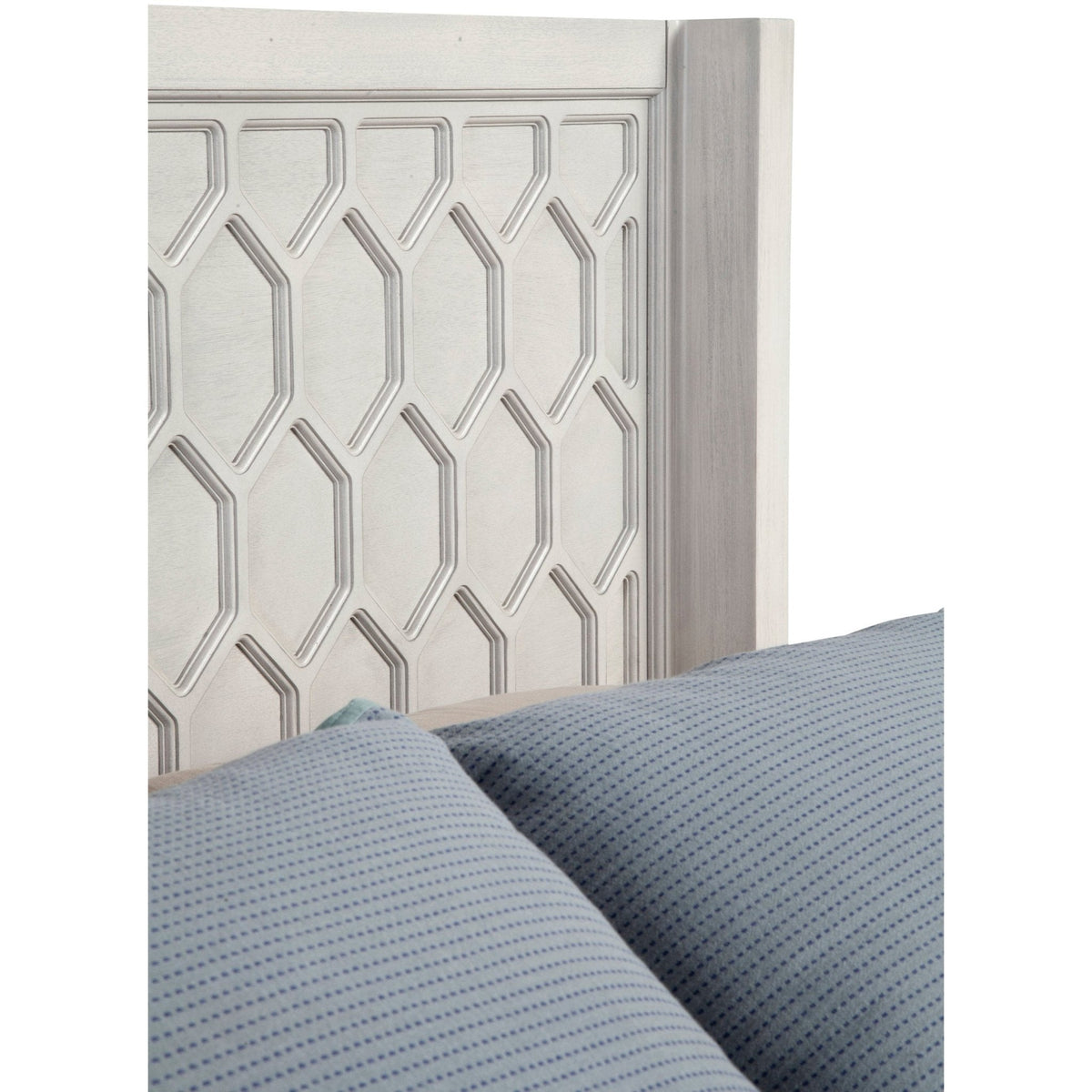 Denver Wood Panel Bed with Honeycomb Headboard, Light Grey Stain – view 7