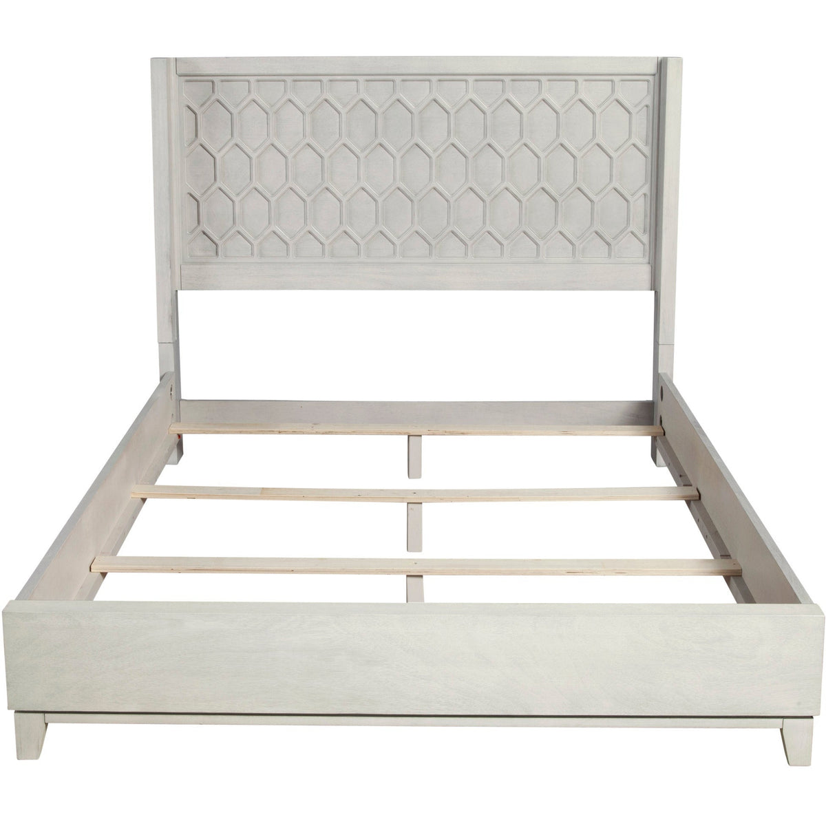 Denver Wood Panel Bed with Honeycomb Headboard, Light Grey Stain – view 11