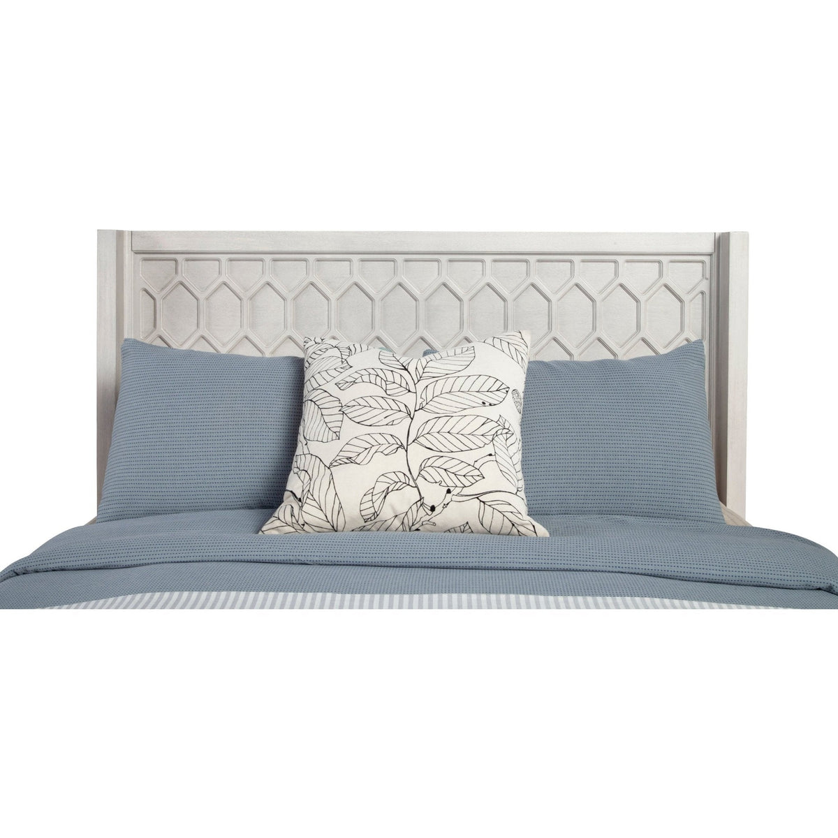 Denver Wood Panel Bed with Honeycomb Headboard, Light Grey Stain – view 5