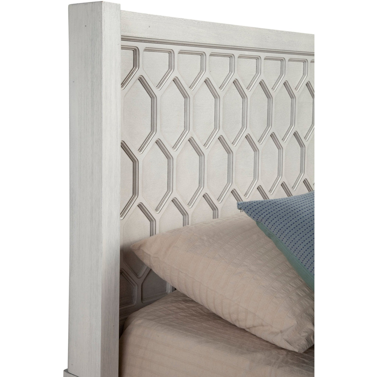 Denver Wood Panel Bed with Honeycomb Headboard, Light Grey Stain – view 8