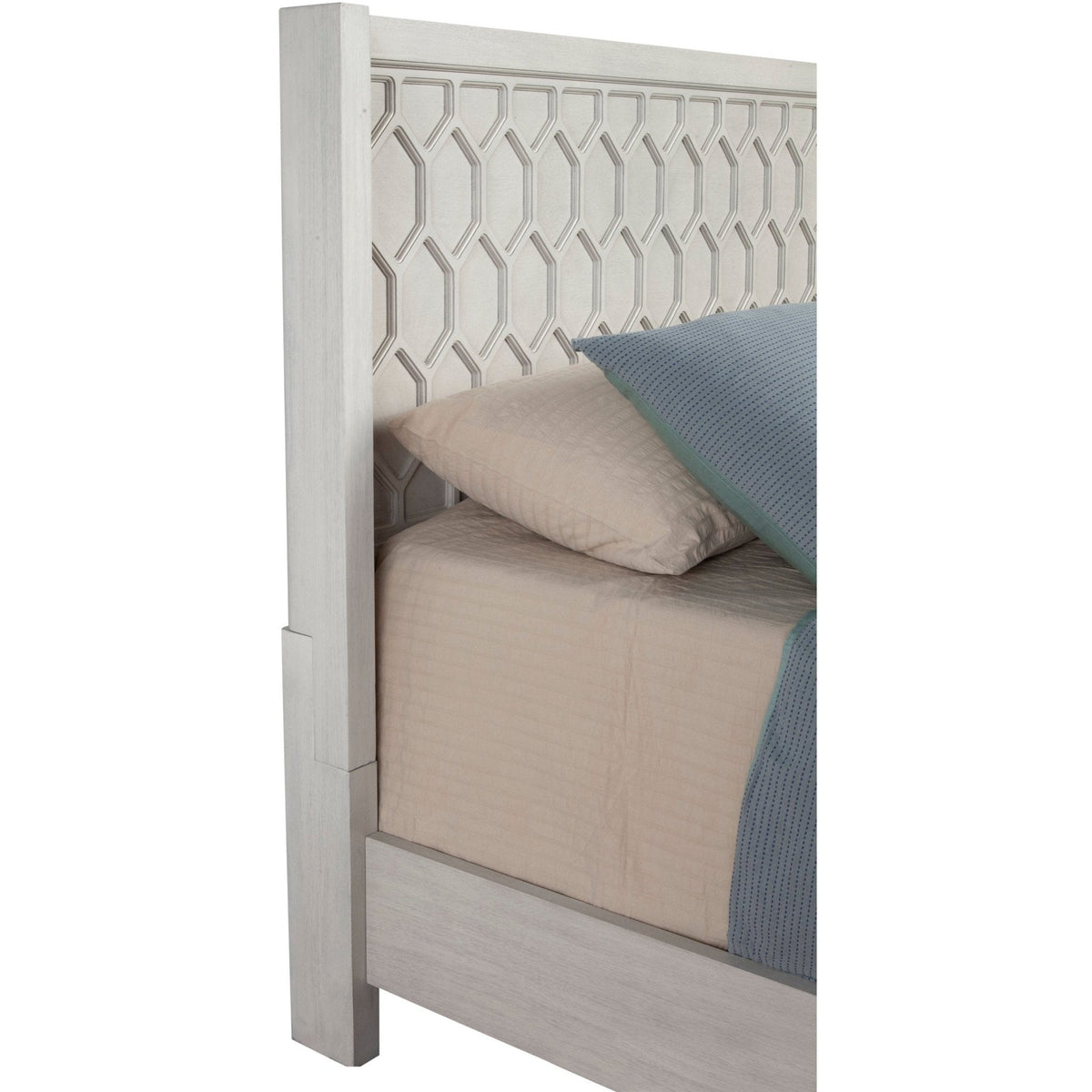 Denver Wood Panel Bed with Honeycomb Headboard, Light Grey Stain – view 6