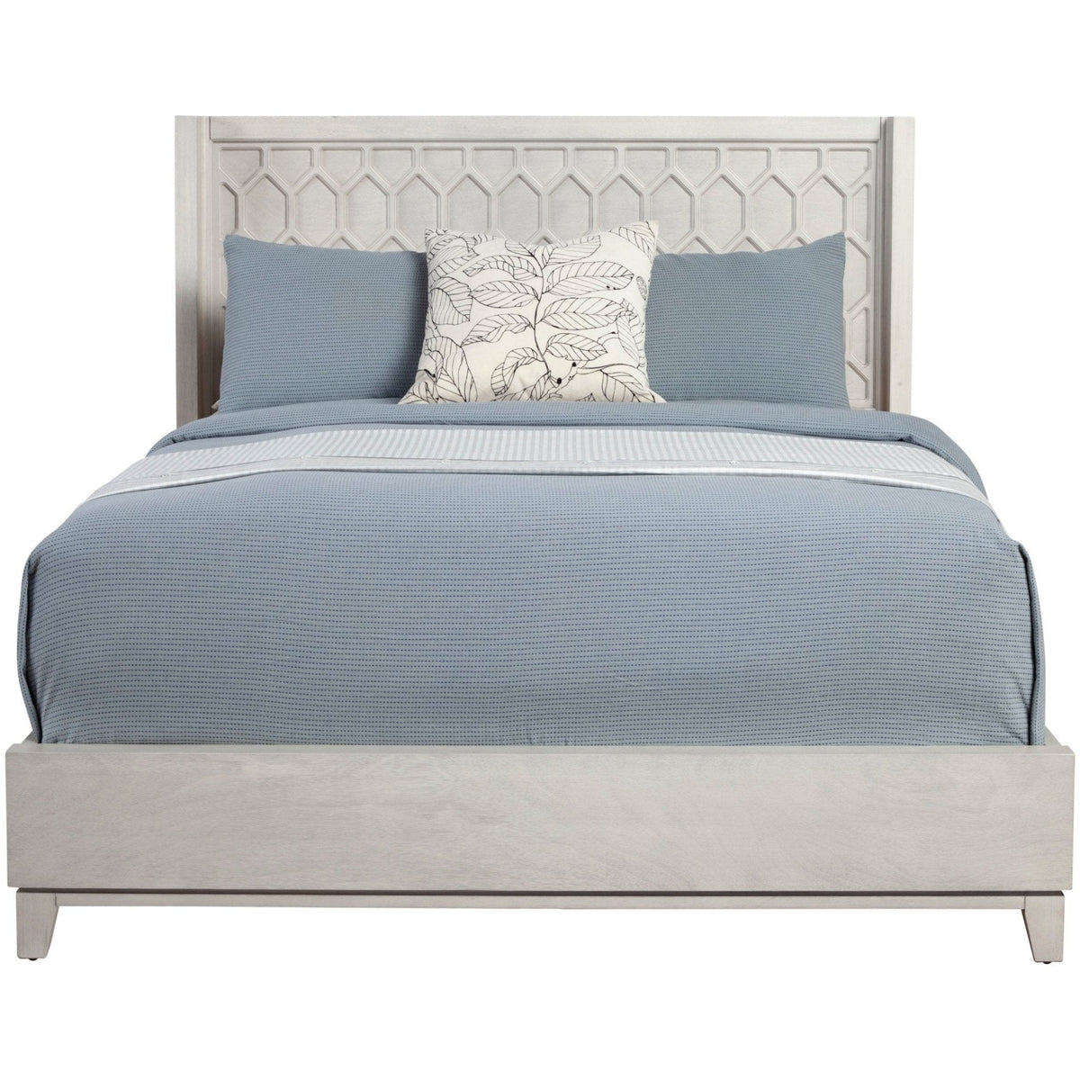 Denver Wood Panel Bed with Honeycomb Headboard, Light Grey Stain – view 3