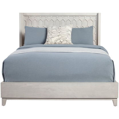 Denver Wood Panel Bed with Honeycomb Headboard, Light Grey Stain – view 3