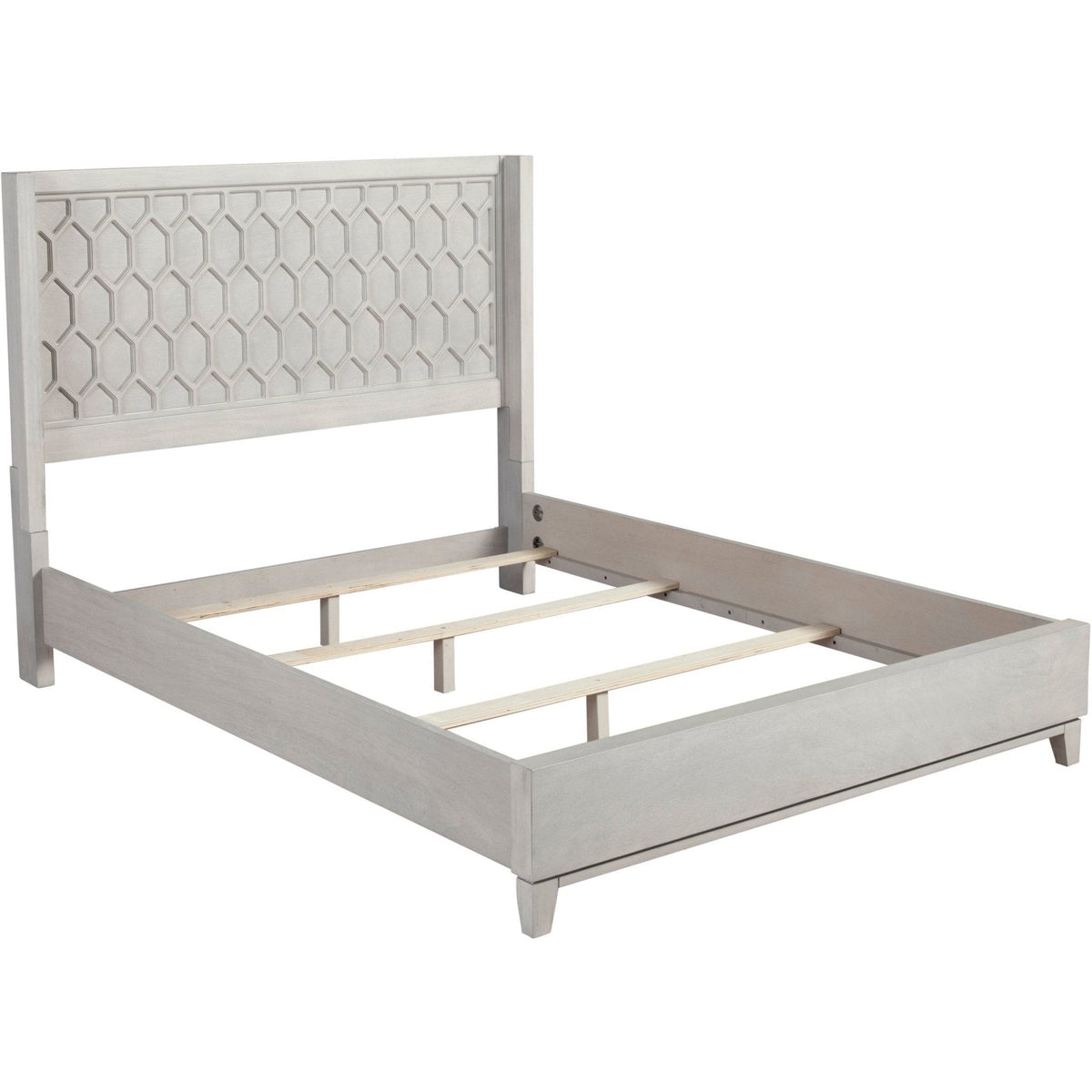 Denver Wood Panel Bed with Honeycomb Headboard, Light Grey Stain – view 12