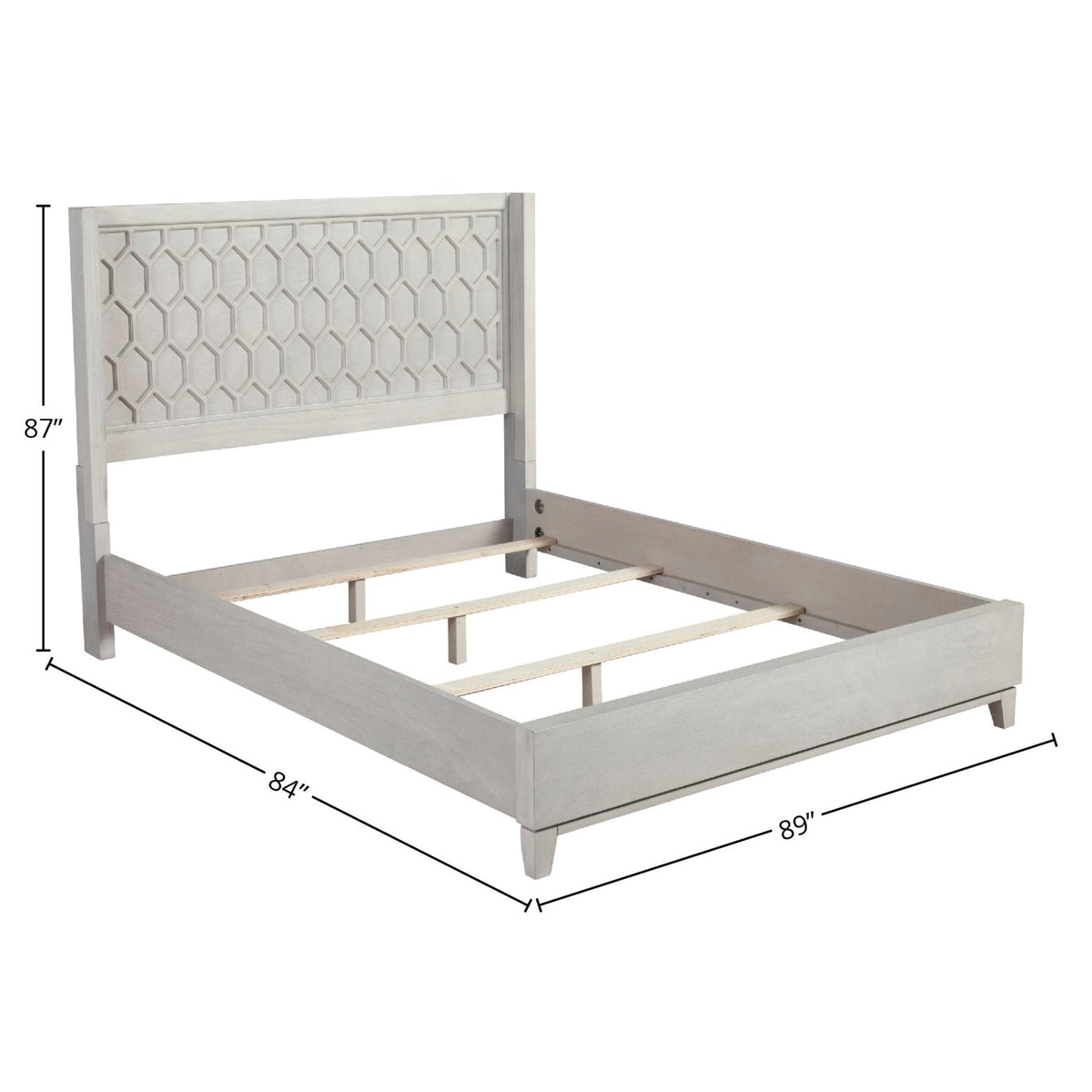 Denver Wood Panel Bed with Honeycomb Headboard, Light Grey Stain – view 14