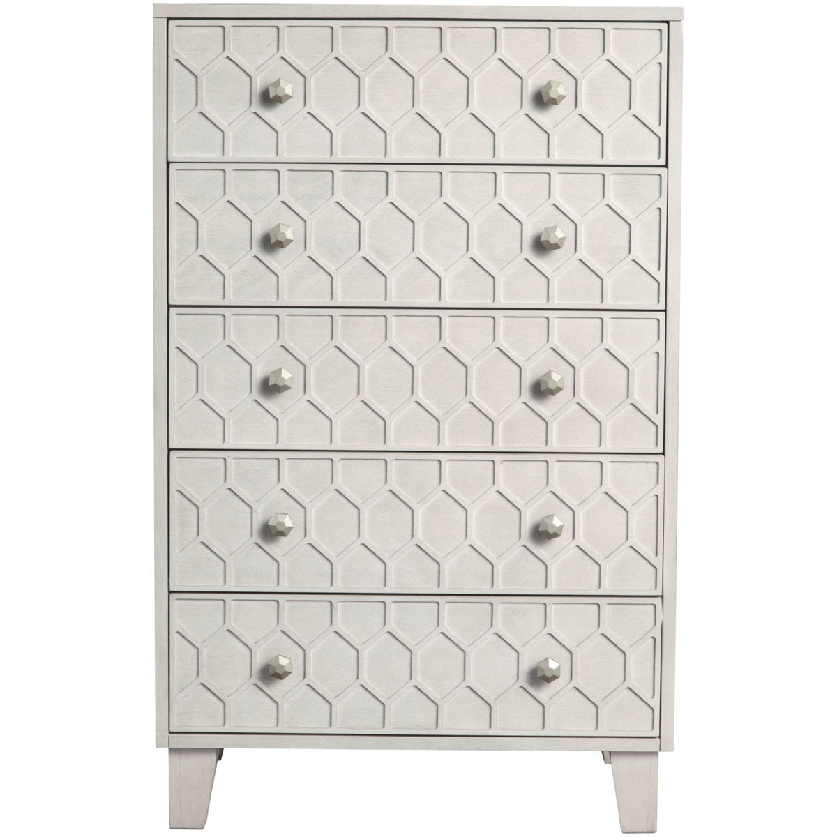 Denver Mahogany 5-Drawer Chest with Honeycomb Design in Light Gray – view 2