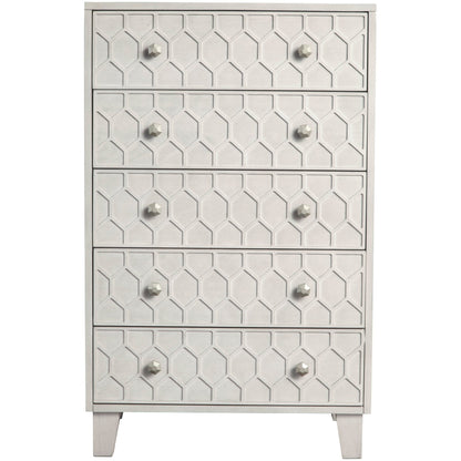 Denver Mahogany 5-Drawer Chest with Honeycomb Design in Light Gray – view 2