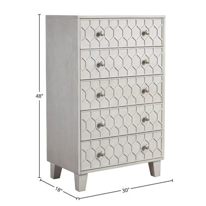 Denver Mahogany 5-Drawer Chest with Honeycomb Design in Light Gray – view 5