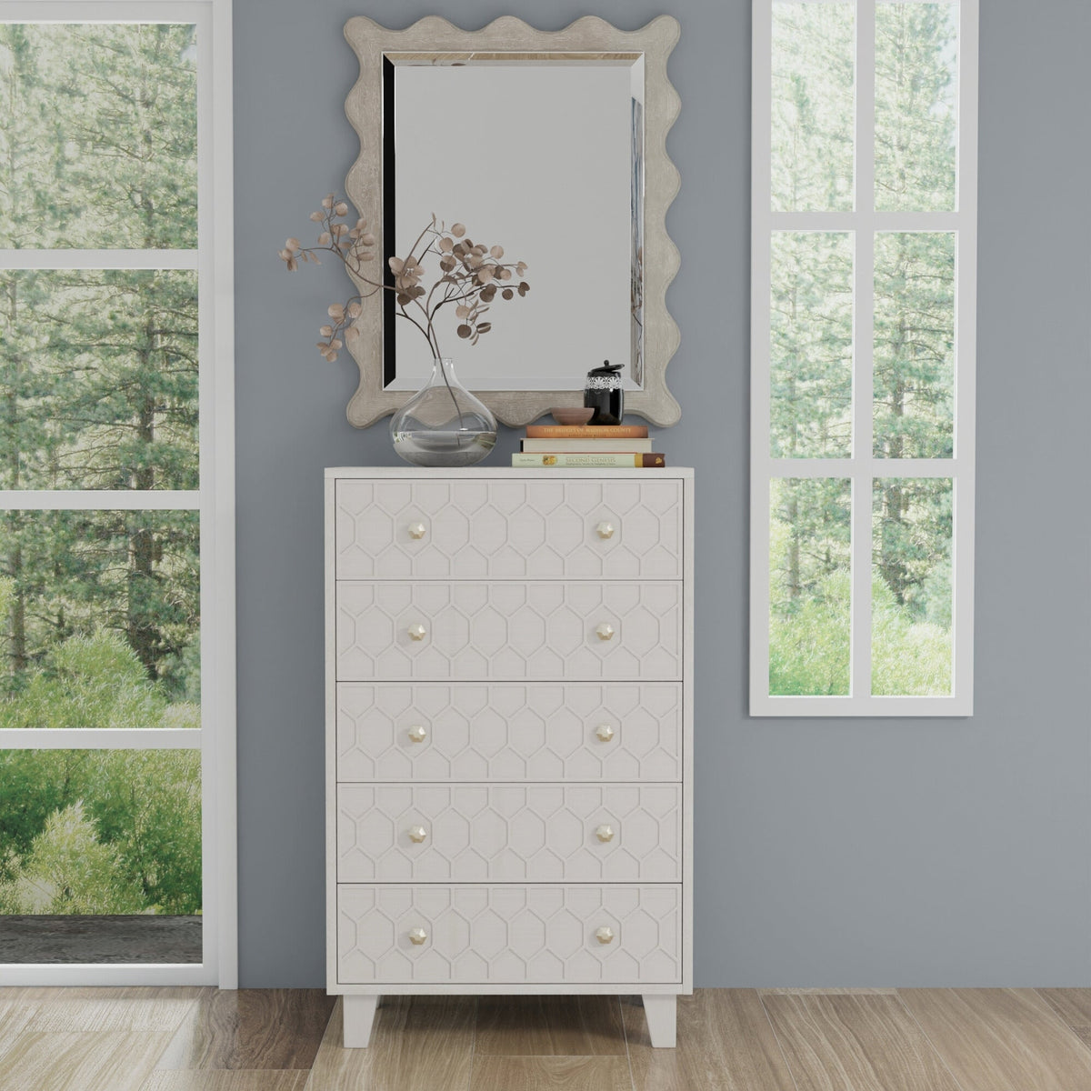 Mahogany Five-Drawer Chest with Honeycomb Design