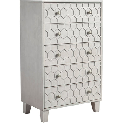Denver Mahogany 5-Drawer Chest with Honeycomb Design in Light Gray – view 3