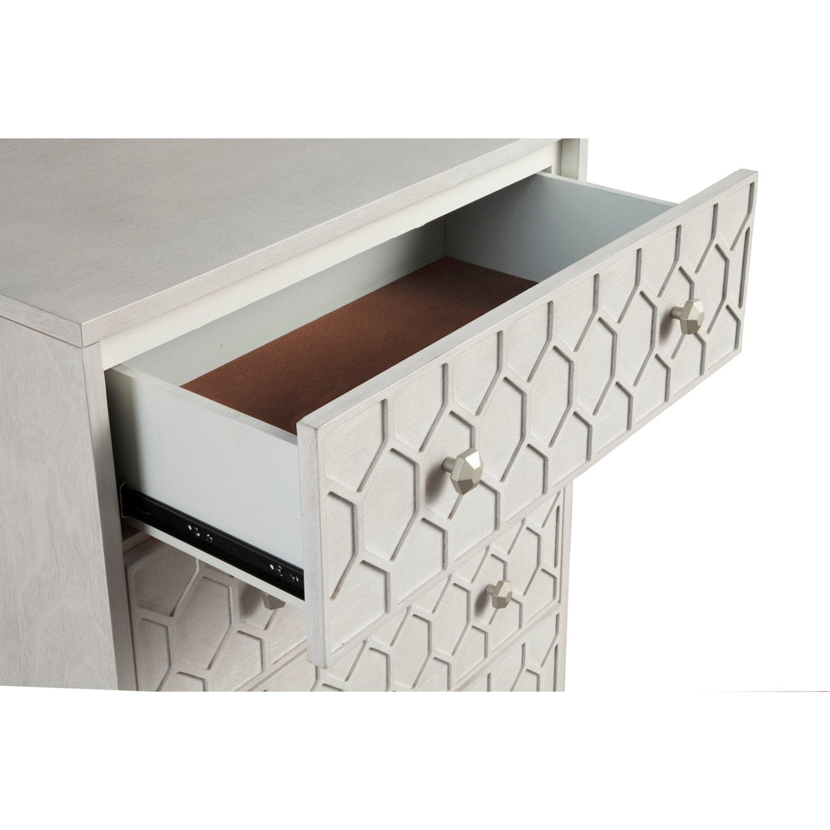 Denver Mahogany 5-Drawer Chest with Honeycomb Design in Light Gray – view 4
