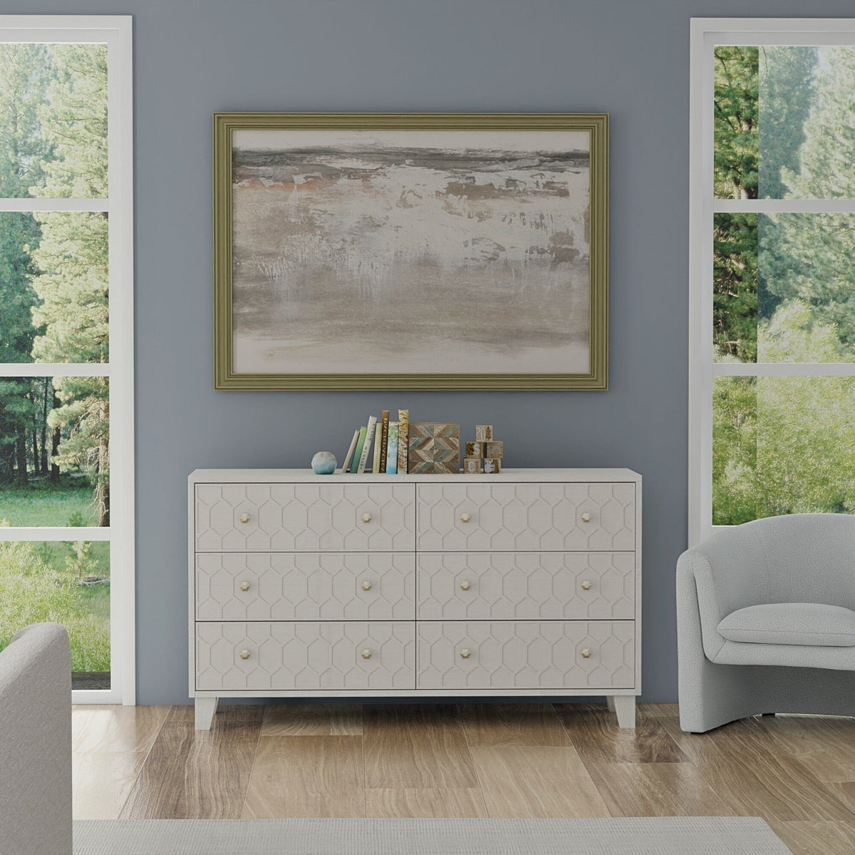 Mahogany Six-Drawer Dresser with Honeycomb Motif
