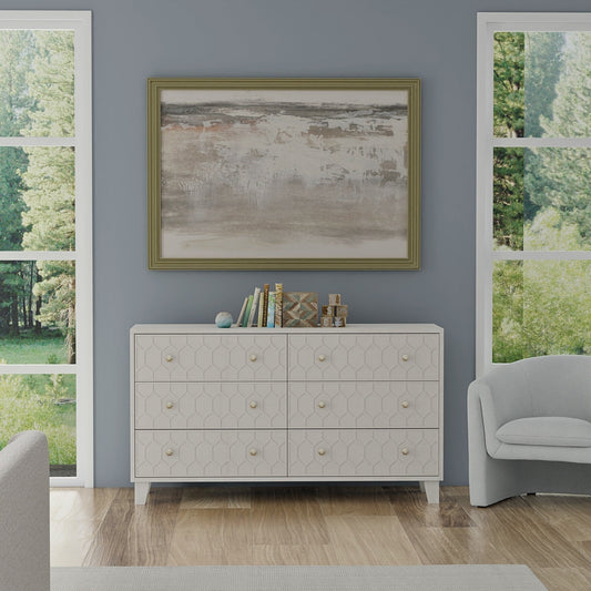 Mahogany Six-Drawer Dresser with Honeycomb Motif