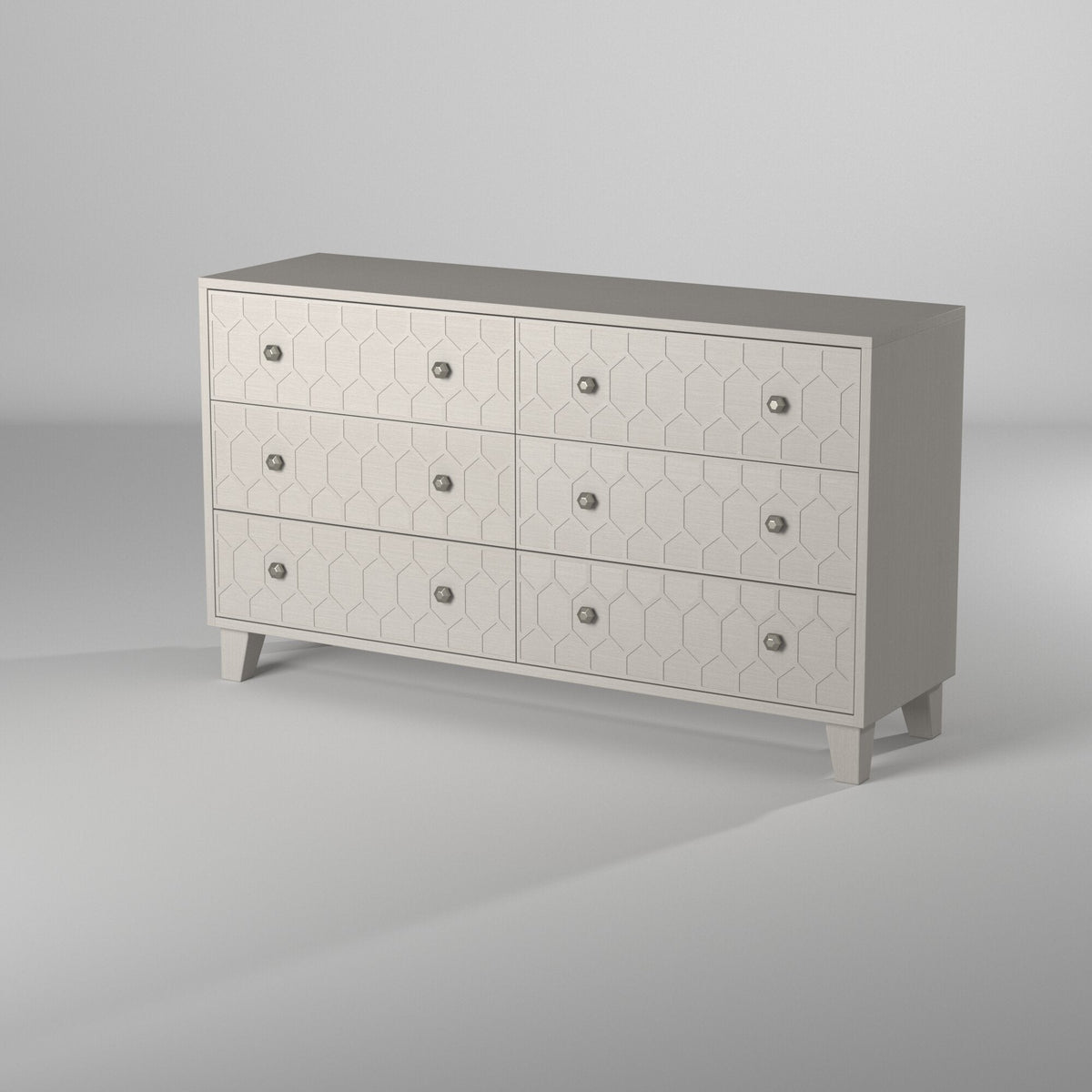 Denver Mahogany 6-Drawer Dresser with Honeycomb Motif in Light Gray – view 3