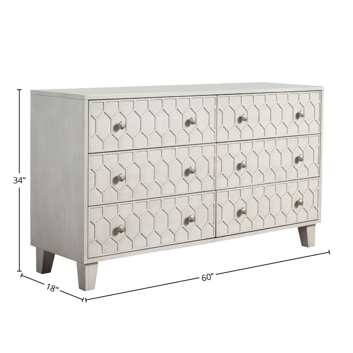 Denver Mahogany 6-Drawer Dresser with Honeycomb Motif in Light Gray – view 10