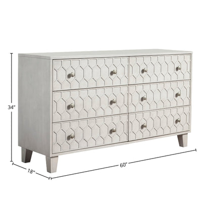 Denver Mahogany 6-Drawer Dresser with Honeycomb Motif in Light Gray – view 10