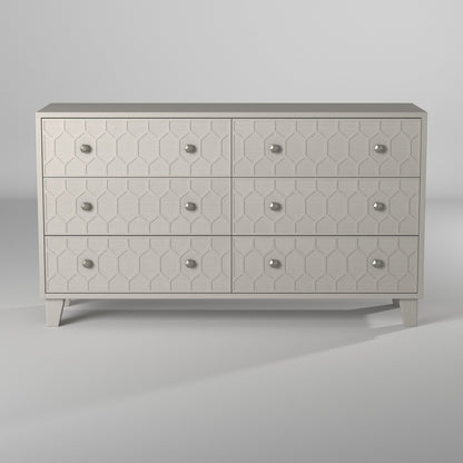 Denver Mahogany 6-Drawer Dresser with Honeycomb Motif in Light Gray – view 2