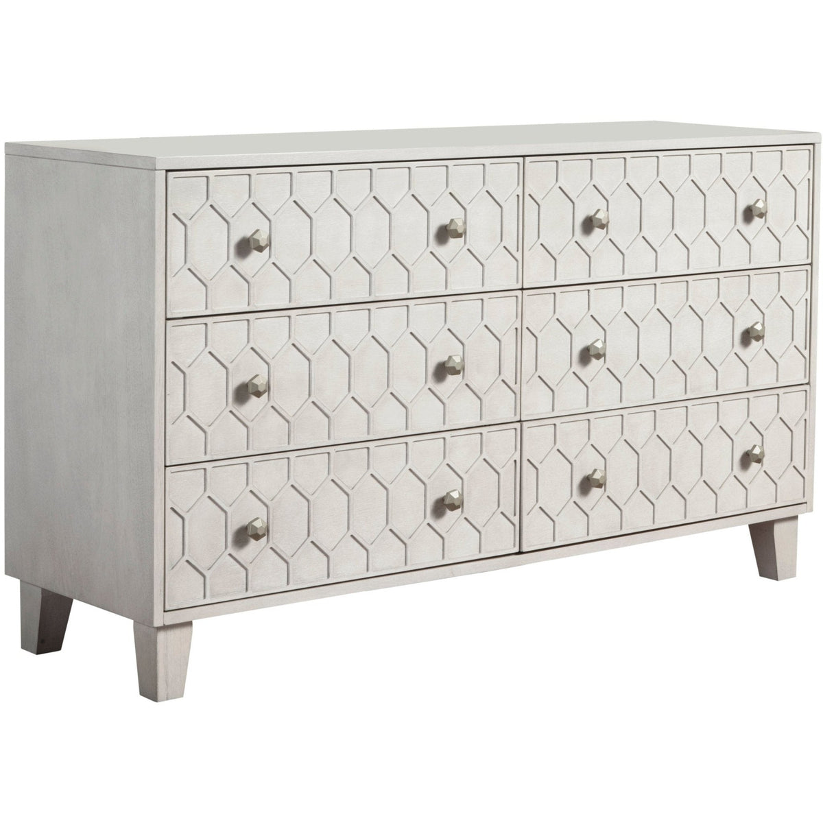 Denver Mahogany 6-Drawer Dresser with Honeycomb Motif in Light Gray – view 4