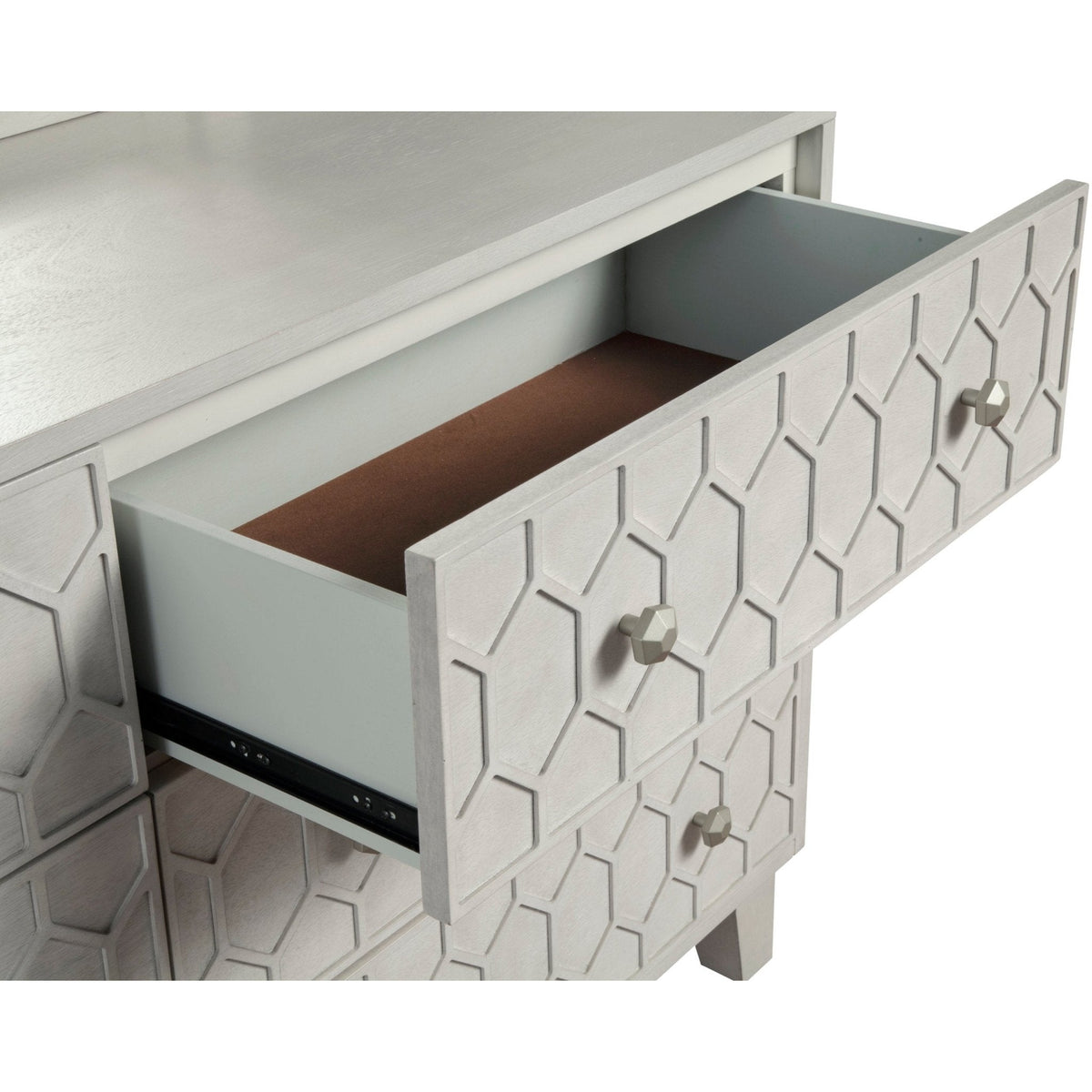 Denver Mahogany 6-Drawer Dresser with Honeycomb Motif in Light Gray – view 5