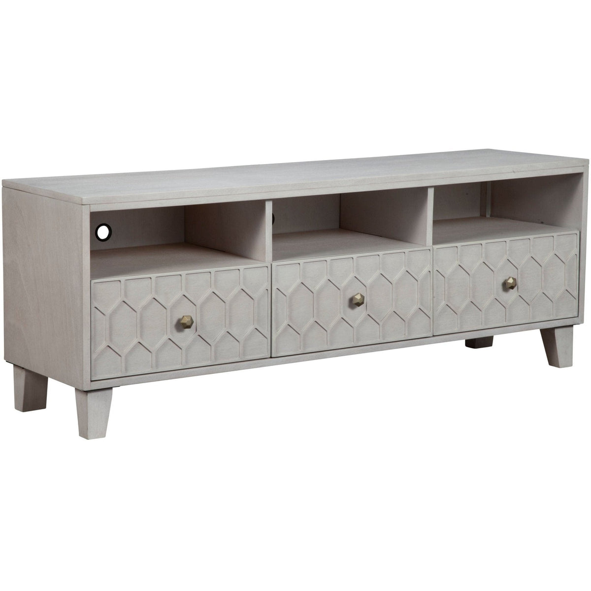 Denver Mahogany TV Console with Honeycomb Design, Light Grey – view 3