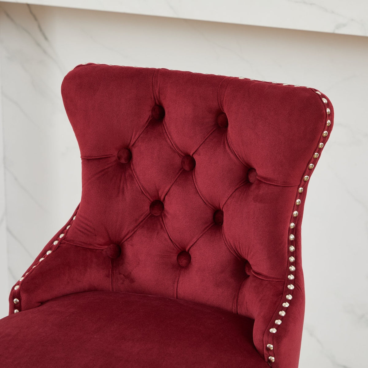 Wine Red Velvet Swivel Bar Stools with Button Tufting, Set of 2 – view 11