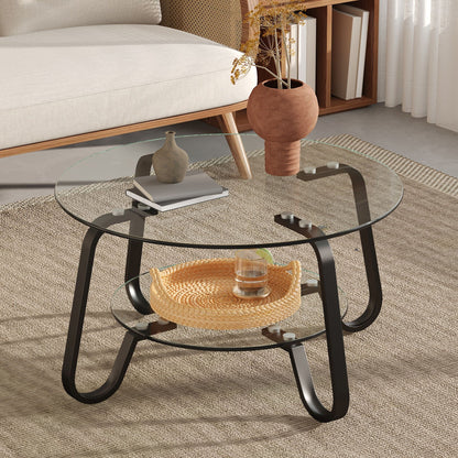 Double Layer Tempered Glass Coffee Table with Metal Frame – view 11
