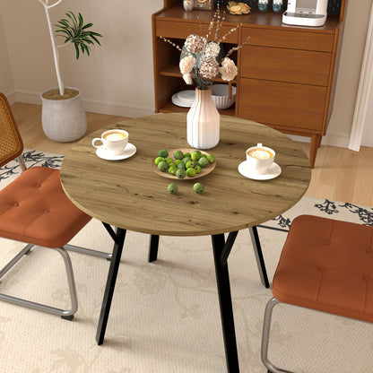 Industrial Round Dining Table for 2-4 with Metal Frame, Rustic Brown – view 4