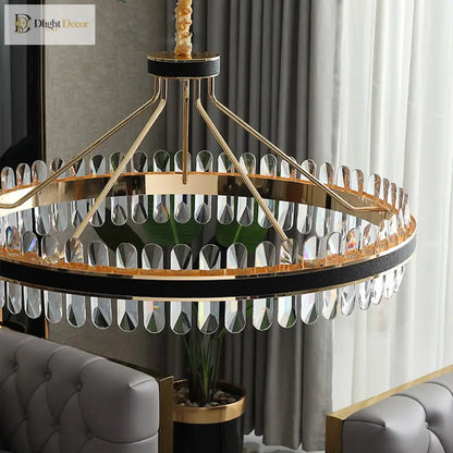 Dimmable LED Crystal Chandelier with Leather Accents, Oval or Round – view 4