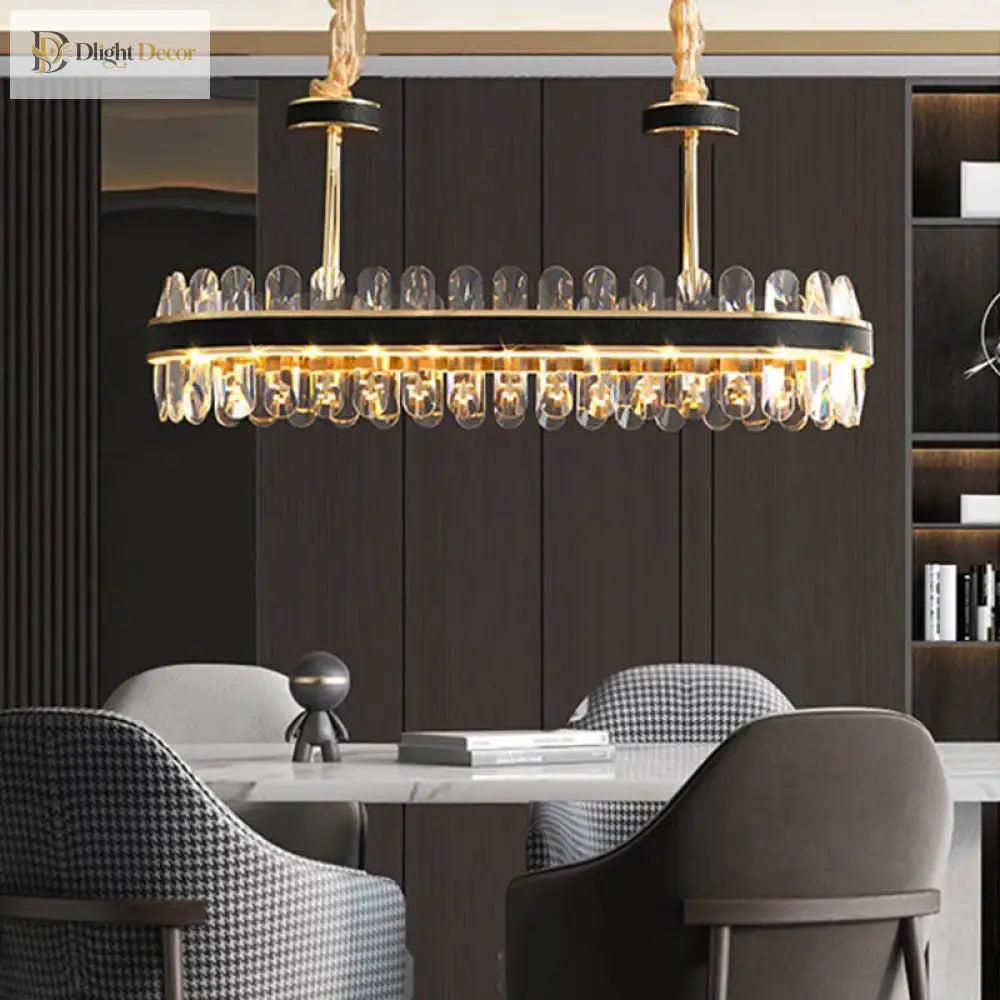 Dimmable LED Crystal Chandelier with Leather Accents, Oval or Round – view 2