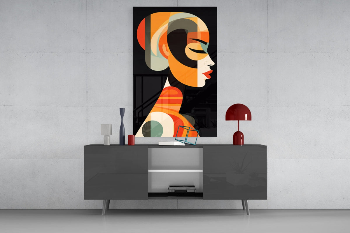 She Glass Wall Art – Mid-Century Modern Female Profile, Designer Collection – view 9