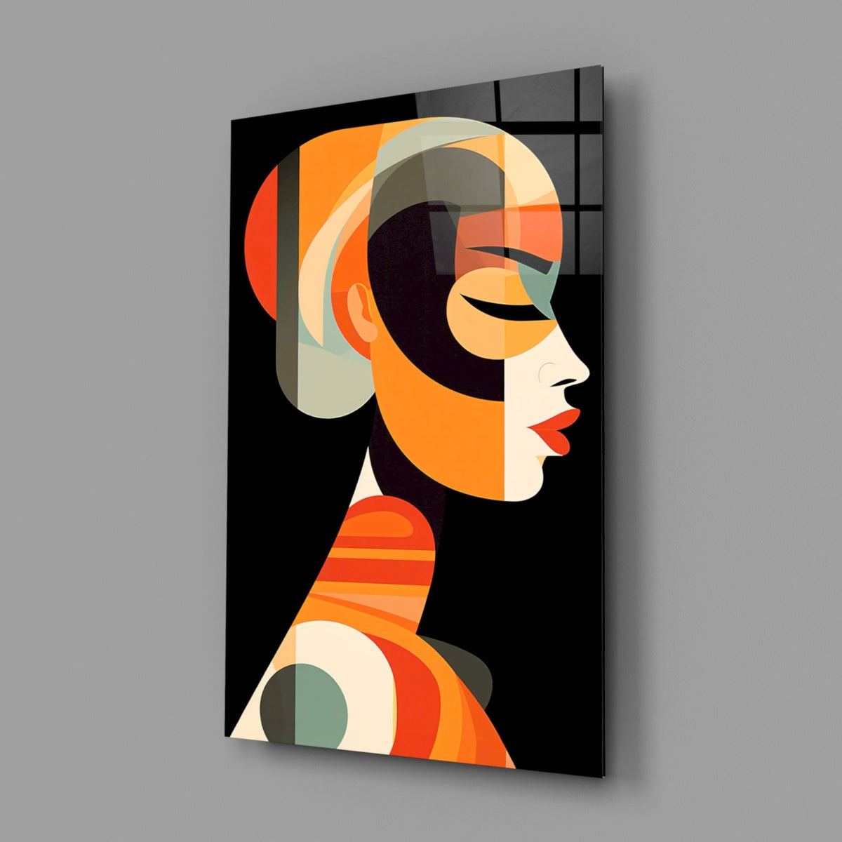 She Glass Wall Art – Mid-Century Modern Female Profile, Designer Collection – view 3