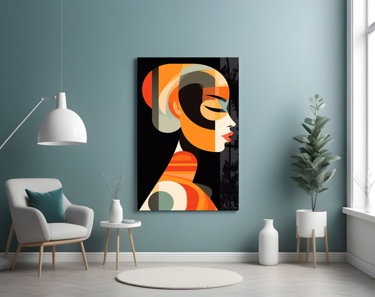 She Glass Wall Art – Mid-Century Modern Female Profile, Designer Collection – view 5