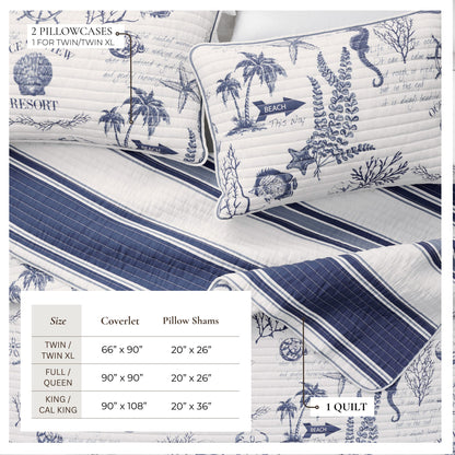 Seacoast Memories Printed Cotton Quilt Set – Calypso Collection – view 3