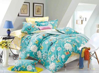 Butterfly Wonderland Aqua Floral Cotton Duvet Cover Set – view 9