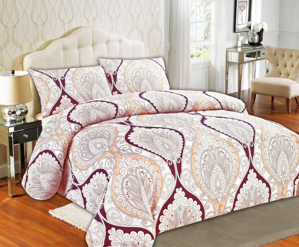 Paisley Damask Twin Duvet Cover Set in Maroon, Beige and Grey – view 3